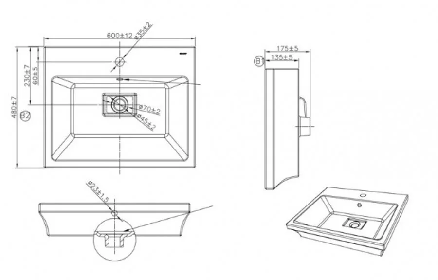 Раковина Bravat Phillis C22192W-1-ENG 60 см
