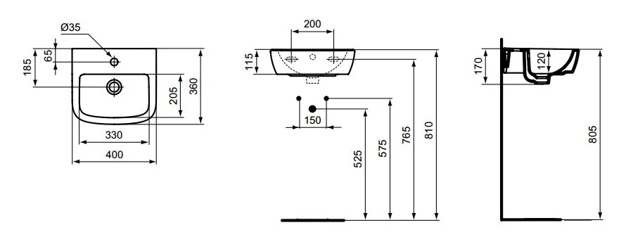 Раковина Ideal Standard Tempo 40 см подвесная T056701