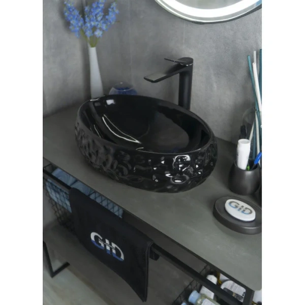 Раковина GID Lago 9030bf 48 см накладная черная 52232 Staron