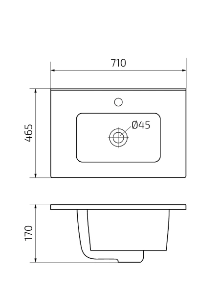Раковина GID Integrado 9070s 71 см встраиваемая сверху 71156