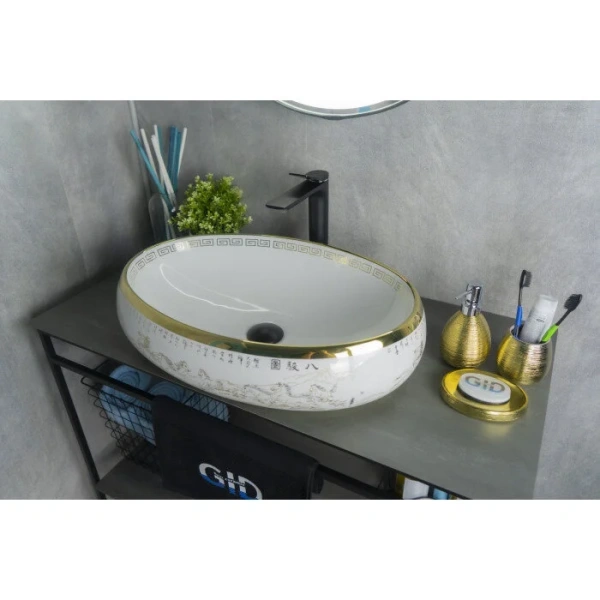 Раковина GID Lago Nc472 60 см белая/золото 52222 Staron