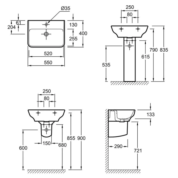 Раковина Jacob Delafon Struktura 55 см подвесная EGE112-00
