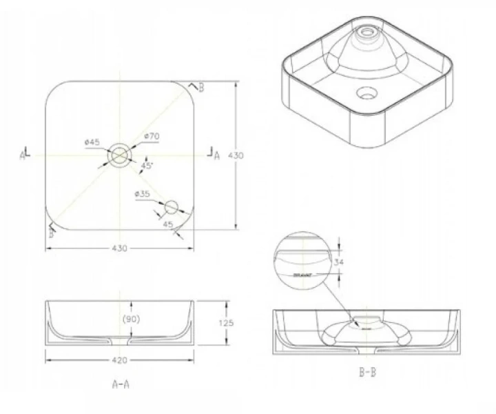 Раковина Bravat Source C22238W-1-ENG 45 см