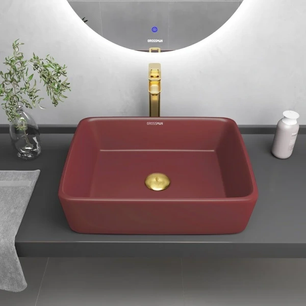 Раковина Grossman Color 48 см бордовая матовая GR-3016VIM Staron