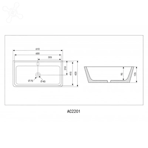 Раковина Abber Rechteck AC2201 61 см прямоугольная