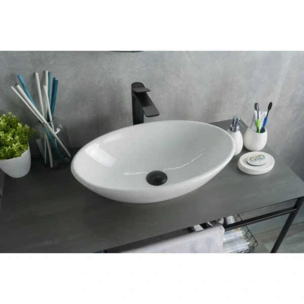 Раковина GID Lago N9021 52 см накладная белая 51109 Staron