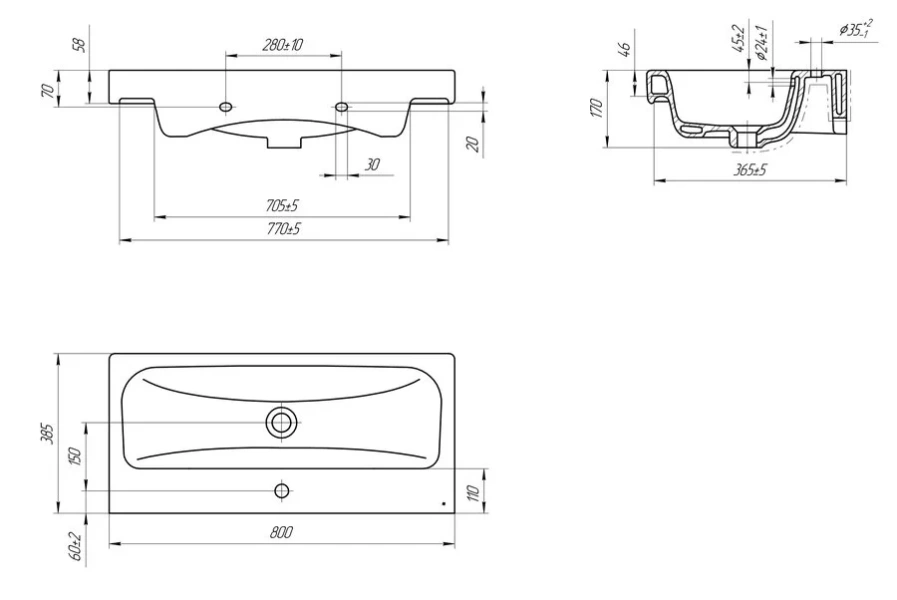 Раковина Cersanit Moduo Slim 80 см белая, 1 отверстие для смесителя S-UM-MOD80SL/1