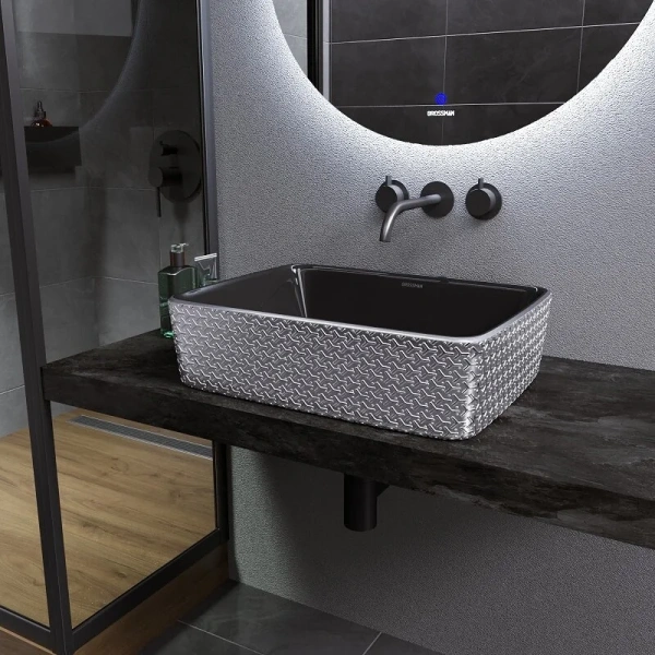 Раковина Grossman Color 48 см серебро/черная GR-3016SBR Staron