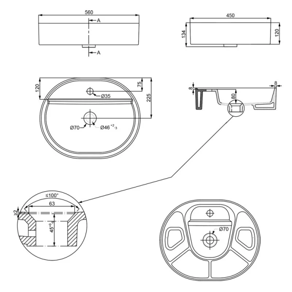 Раковина Creo Ceramiqu 56 см черная матовая PU4500MBK