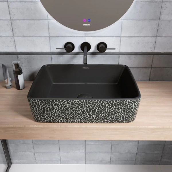 Раковина Grossman Color 48 см черная с текстурой кожи GR-3016BBL Staron