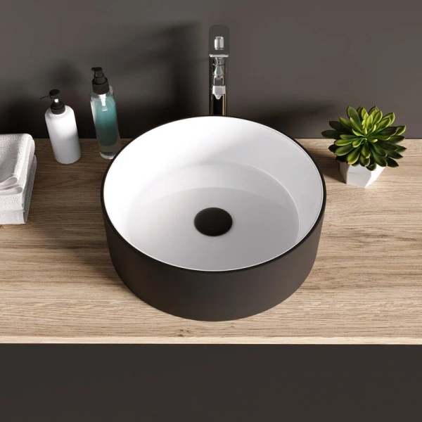 Раковина Grossman 36 см белая/черная GR-4040BW Staron