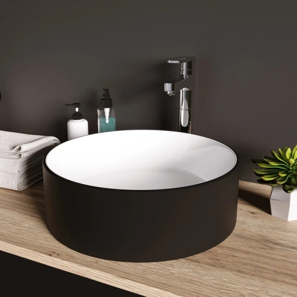 Раковина Grossman 36 см белая/черная GR-4040BW Staron