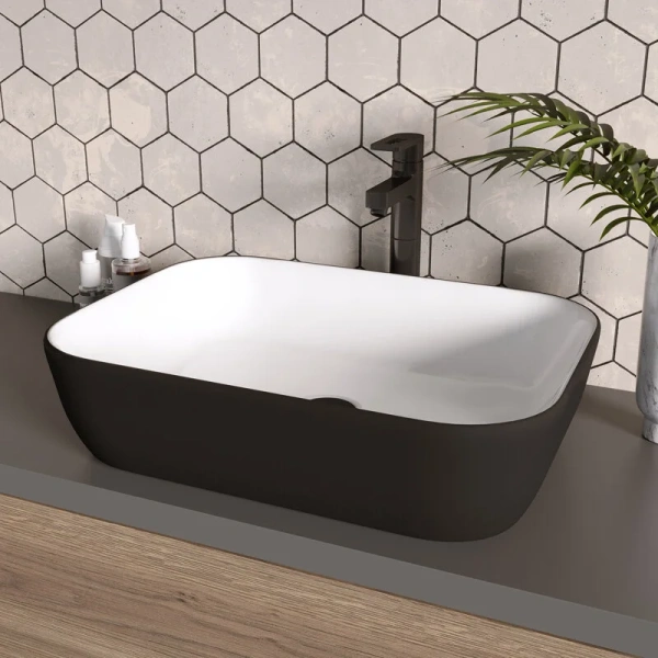 Раковина Grossman 46 см белая/черная GR-4041BW Staron