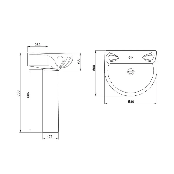 Раковина Santeri Лотос 58 см подвесная 131106S0010B0