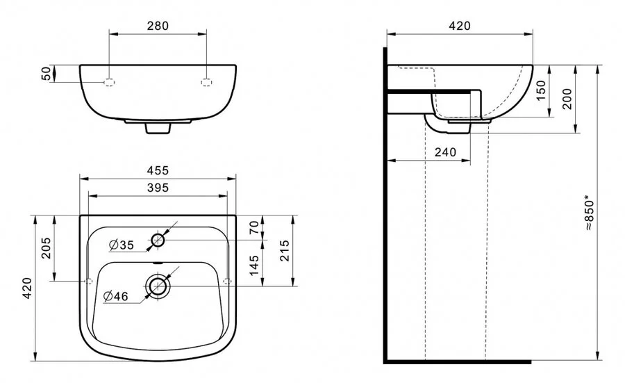 Раковина Santek Лонги 45 см белая 1.WH50.1.753